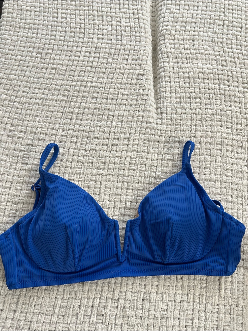 Shade & Shore Royal Blue Ribbed V-Wire Bikini Top